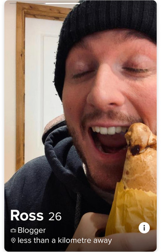 Close up shot of Ross holding a pasty