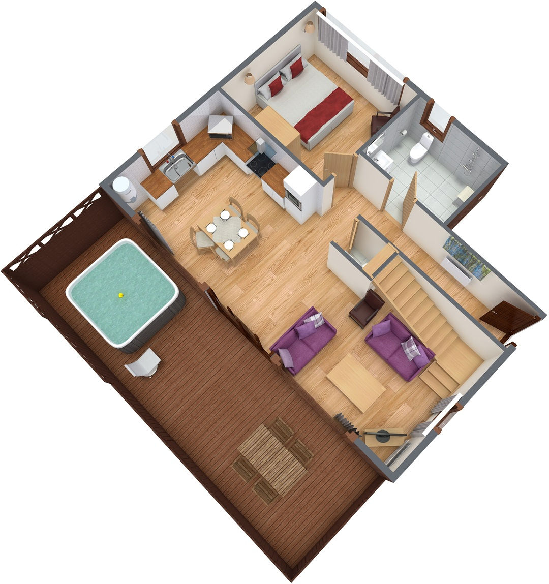 Digital floorpan of the cabin, taken from the Forest Holidays website