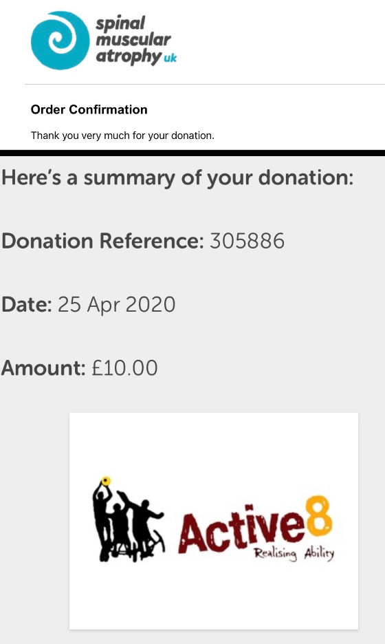 Screenshot of Ross's £10 donation to each charity