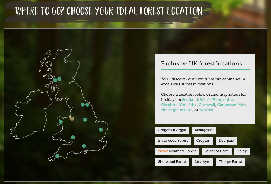 Forest Holidays map, showing all 11 locations