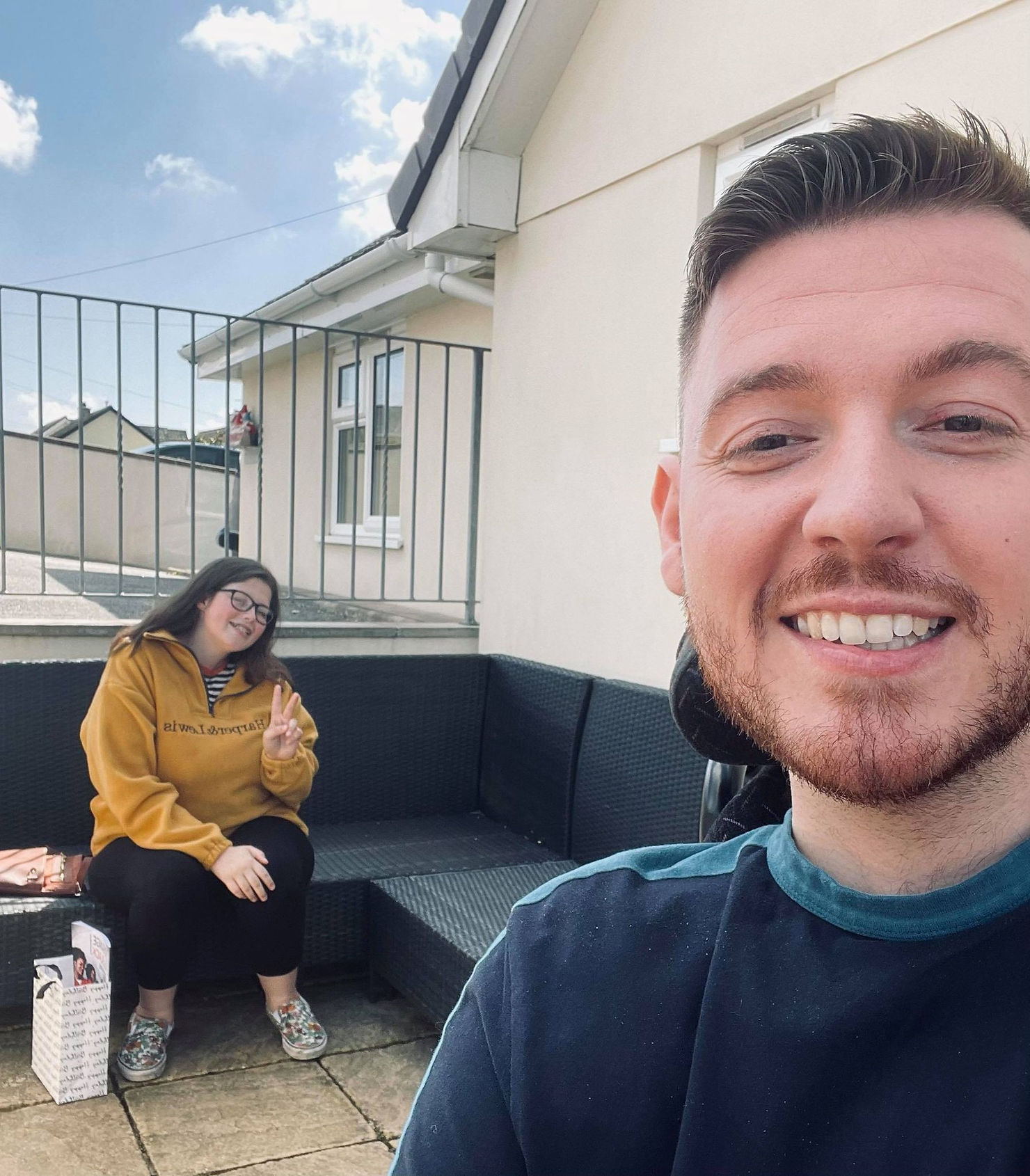 Selfie of Ross and his friend Chloe outside in the garden
