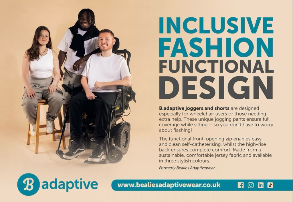 Promo image of Ross and 2 other models wearing an inclusive fashion design for Bealies Adaptivewear